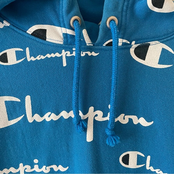 Champion Men's Reverse Weave Pullover Hoodie size Large. all-over logo print - Picture 4 of 7